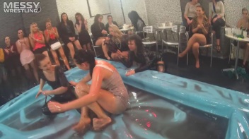 Messy Wrestling: Stylish, Feisty, And Ready To Rock That Oil!  4 Action Cam Battles With 8 Crazy Babes!! Screencap 64 on www.sinx.com