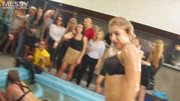 Messy Wrestling: Hip Chicks Get Their Oil Fix - No Stopping Till They Reach The Panties! Screencap 85 on www.sinx.com