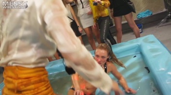 Messy Wrestling: Hip Chicks Get Their Oil Fix - No Stopping Till They Reach The Panties! Screencap 88 on www.sinx.com