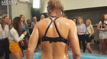Messy Wrestling: Hip Chicks Get Their Oil Fix - No Stopping Till They Reach The Panties! Screencap 50 on www.sinx.com