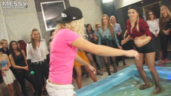 Messy Wrestling: Hip Chicks Get Their Oil Fix - No Stopping Till They Reach The Panties! Screencap 8 on www.sinx.com