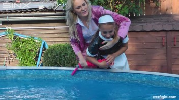 Blonde Fights Her Maid In The Pool Screencap 23 on www.sinx.com