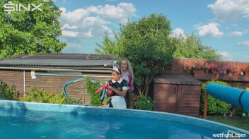 Blonde Fights Her Maid In The Pool Screencap 28 on www.sinx.com