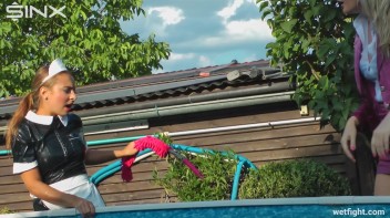 Blonde Fights Her Maid In The Pool Screencap 31 on www.sinx.com