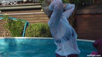 Blonde Fights Her Maid In The Pool Screencap 63 on www.sinx.com