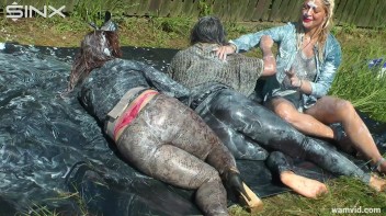 Messy paint wrestling and spanking with three gorgeous girls Screencap 35 on www.sinx.com