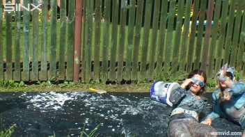 Messy paint wrestling and spanking with three gorgeous girls Screencap 1 on www.sinx.com