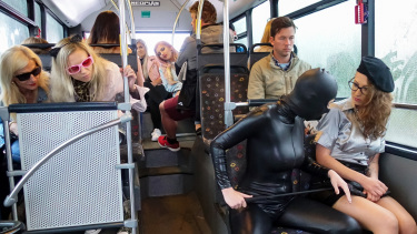 Latest deal - Latex Wearing Lesbian Sluts Get Crazy On The Bus