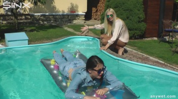 Besties Nearly Get Caught Playing In Backyard Pool! Screencap 4 on www.sinx.com
