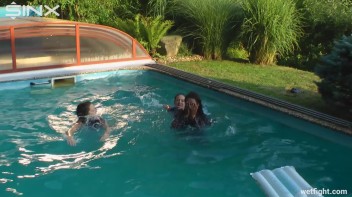 Three wild girls in pool cat fight Screencap 43 on www.sinx.com