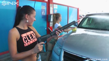 Playful Twins Get Drenched While Washing Car Screencap 5 on www.sinx.com