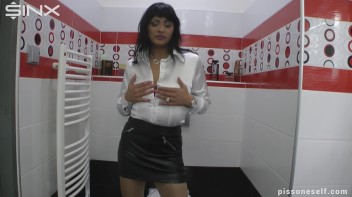 Raven Haired Hottie Pees Through Pantyhose Screencap 6 on www.sinx.com