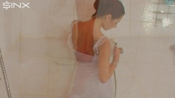 Brunette In White Dress Seductively Showers Screencap 33 on www.sinx.com