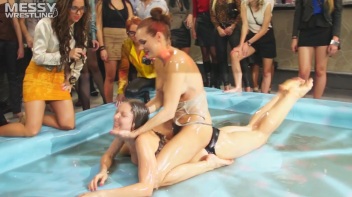 Messy Wrestling: Oiled Up Babes Go Tit For Tat In The Pit! Screencap 84 on www.sinx.com
