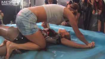 Messy Wrestling: Oiled Up Babes Go Tit For Tat In The Pit! Screencap 23 on www.sinx.com