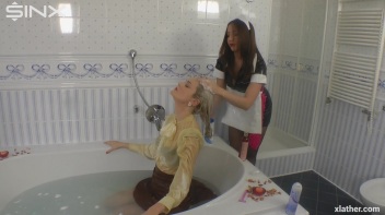 PVC Maid Lathers And Washes Bosses Hair Screencap 49 on www.sinx.com