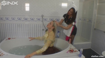 PVC Maid Lathers And Washes Bosses Hair Screencap 53 on www.sinx.com