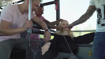 Horny Guys Share Blonde Sex Doll On The Bus Screencap 5 on www.sinx.com