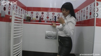Raven Haired Hottie Pees Through Pantyhose Screencap 11 on www.sinx.com
