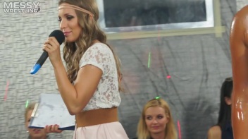 Messy Wrestling: Swimsuit vs. Short Shorts -  Shiny, Oily Smackdown! Screencap 54 on www.sinx.com