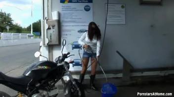 Motorcycle Chick Doesn't Just Wash Her Bike Screencap 7 on www.sinx.com
