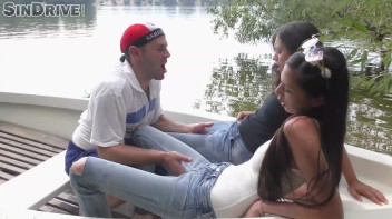 Threesome's Hardcore Outdoor Orgy Screencap 43 on www.sinx.com