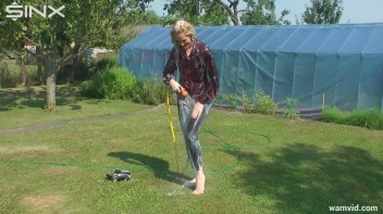 Messy blonde hoses herself down Screencap 1 on www.sinx.com