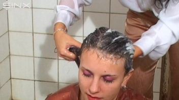 Raven Haired Babes Lather Up Their Hair Screencap 14 on www.sinx.com