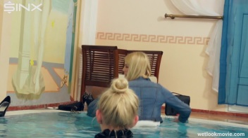 Clothed Lesbian Friends Jump Into Pool Together Screencap 38 on www.sinx.com