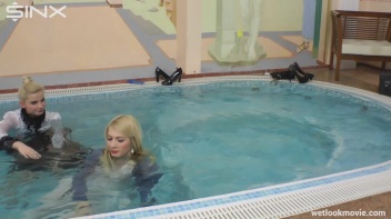 Clothed Lesbian Friends Jump Into Pool Together Screencap 43 on www.sinx.com