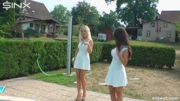 Outdoor Pool Play For Babes In White Dresses Screencap 1 on www.sinx.com