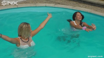Outdoor Pool Play For Babes In White Dresses Screencap 15 on www.sinx.com