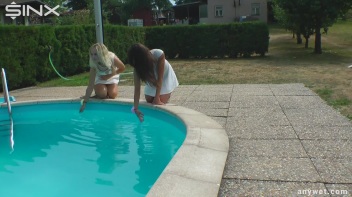 Outdoor Pool Play For Babes In White Dresses Screencap 2 on www.sinx.com