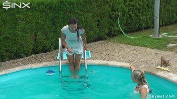 Outdoor Pool Play For Babes In White Dresses Screencap 39 on www.sinx.com