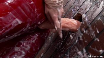 Lady in red covered in cum Screencap 66 on www.sinx.com