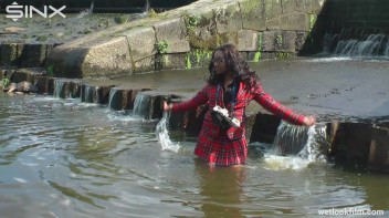 Ebony Babe Goes For A Swim In School Uniform Screencap 17 on www.sinx.com