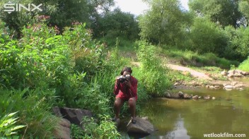 Ebony Babe Goes For A Swim In School Uniform Screencap 1 on www.sinx.com