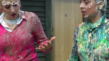 Messy Outdoor Food Fight For Glamour Babes Screencap 29 on www.sinx.com