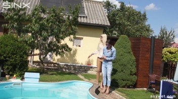Besties Nearly Get Caught Playing In Backyard Pool! Screencap 1 on www.sinx.com