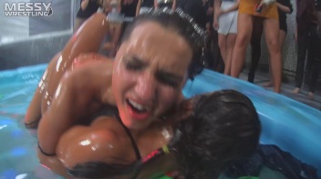Messy Wrestling: Battle Babes Clothes Rippin',  Freaky Swimmin' And Action Sweatin' In The Oil!!! Screencap 77 on www.sinx.com