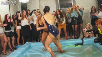 Messy Wrestling: Battle Babes Clothes Rippin',  Freaky Swimmin' And Action Sweatin' In The Oil!!! Screencap 81 on www.sinx.com