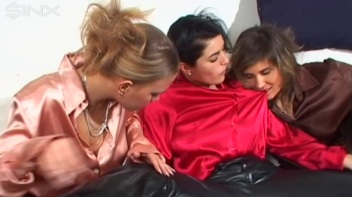 Satin Covered Trio Get Covered In Cum Screencap 2 on www.sinx.com
