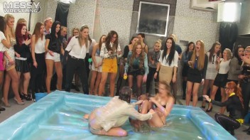 Messy Wrestling: Shiny, Slimy, And Ready To Rip It Up In The Oil!  Classy Babe Throw-Down!! Screencap 84 on www.sinx.com