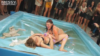 Messy Wrestling: Shiny, Slimy, And Ready To Rip It Up In The Oil!  Classy Babe Throw-Down!! Screencap 90 on www.sinx.com