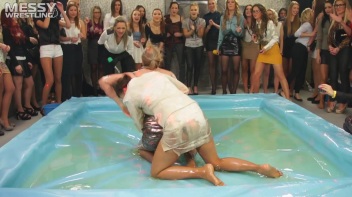 Messy Wrestling: Shiny, Slimy, And Ready To Rip It Up In The Oil!  Classy Babe Throw-Down!! Screencap 27 on www.sinx.com