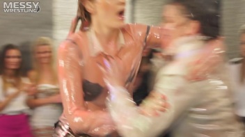 Messy Wrestling: Shiny, Slimy, And Ready To Rip It Up In The Oil!  Classy Babe Throw-Down!! Screencap 40 on www.sinx.com