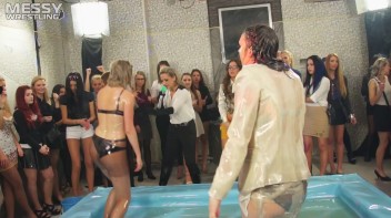 Messy Wrestling: Shiny, Slimy, And Ready To Rip It Up In The Oil!  Classy Babe Throw-Down!! Screencap 71 on www.sinx.com