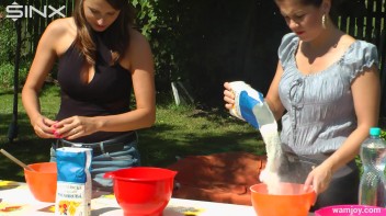 Brunette Hotties Compete In Messy Food Fight Screencap 5 on www.sinx.com