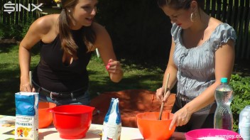 Brunette Hotties Compete In Messy Food Fight Screencap 8 on www.sinx.com
