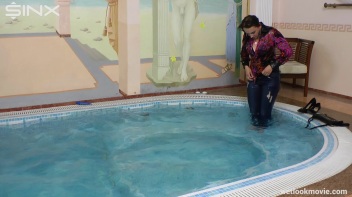 Brunette In Jeans Enters Swimming Pool Clothed Screencap 42 on www.sinx.com
